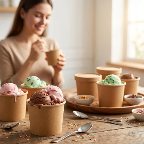 Miniatura 6 de PakTalk Paquete de 50 Recipientes de Sopa con Tapas, Vasos de Helado Desechables y Biodegradables, Cuencos de Sopa de Papel Kraft de 12 oz con Tapas