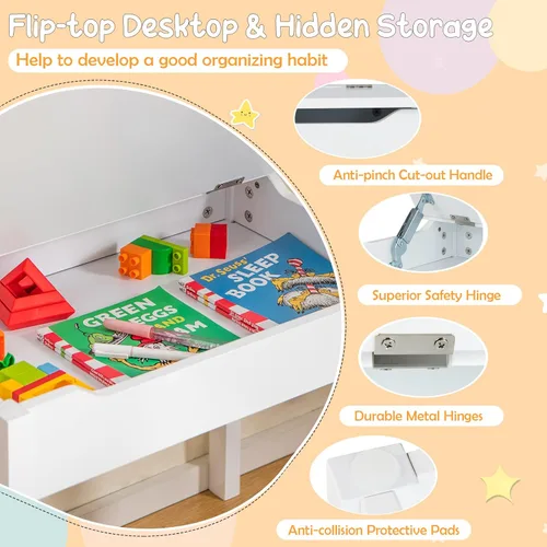 Miniatura 3 de Costzon - Juego de mesa y silla para niños, mesa de arte y manualidades con tapa abatible para cuarto de juegos, jardín de infantes, escritorio