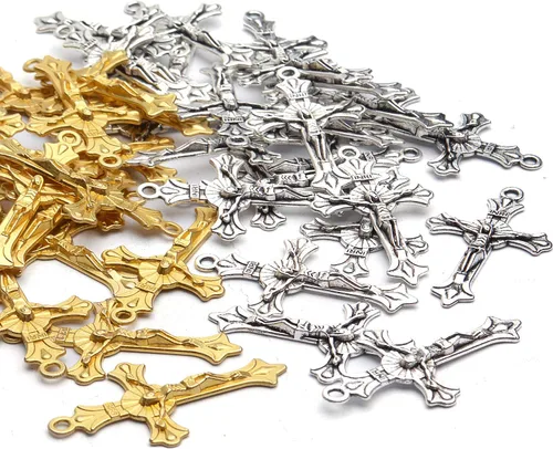 Miniatura 4 de Aylifu Cross Pendant Charms, 50pcs Alloy Jesus Peace Crucifix Pendants Jewelry Findings Accessories for DIY Handmade Bracelet Necklace Dorado/Plata