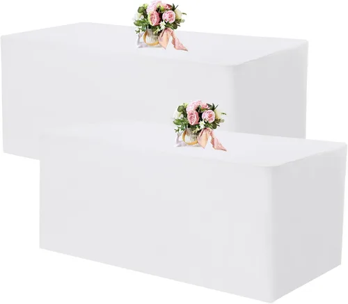 Miniatura 19 de Paquete de 2 manteles ajustables de 48 x 30 pulgadas, manteles rectangulares para mesas de 4 pies, mantel de tela de poliéster lavable para fiestas