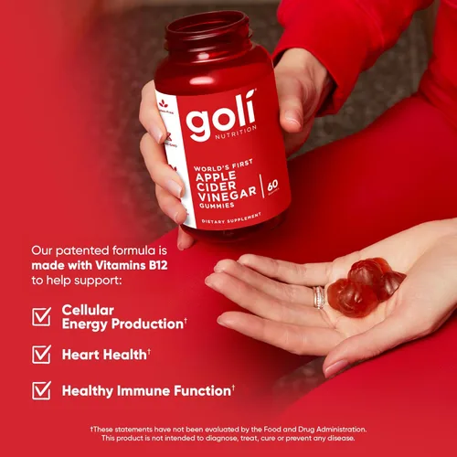 Miniatura 2 de Goli Vitaminas Gomosas de Vinagre de Sidra de Manzana - 60 Unidades - Vitamina B12, Sin Gelatina, Sin Gluten, Veganas y Sin OGM