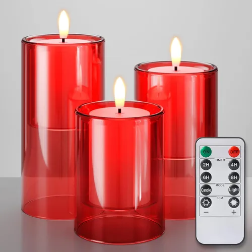 Miniatura 16 de NURADA Velas sin llama con temporizador remoto: vela de pilar LED de mecha 3D que funciona con pilas, juego de velas falsas de acrílico irrompible