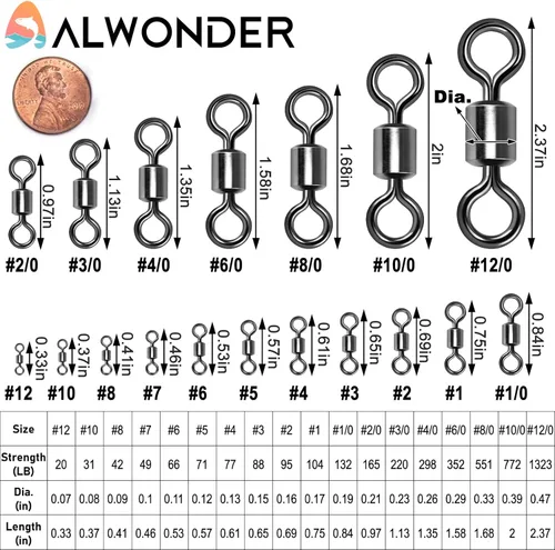 Miniatura 2 de Alwonder Barril de pesca giratorios, paquete de 40 a 100 aparejos de pesca giratorios de agua salada giratorios rodantes resistentes de terminal
