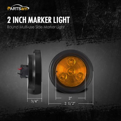 Miniatura 4 de Partsam 10x Luces Marcadoras de Separación LED Redondas Selladas Ámbar de 2", 4LED [Aprobado por DOT], Kit de Luces Marcadoras Laterales LED