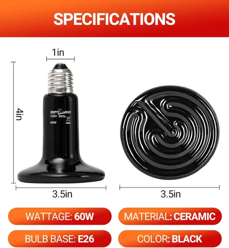 Miniatura 4 de REPTI ZOO Emisor de calor de cerámica de 60 W, lámpara de calor para reptiles, bombillas de calor nocturno, terrario de reptil, lámpara de calor