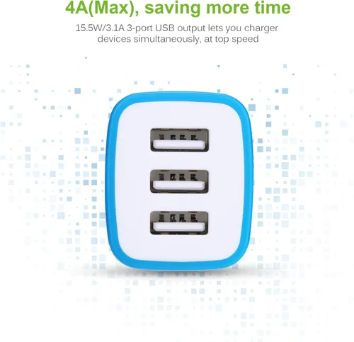 Miniatura 3 de Enchufe de carga, bloque de carga Sicodo - Paquete de 5 cubos USB de 3.1 amperios de 3 puertos para iPhone 17/16/15/14/13/12/SE/11Pro Max, Plus