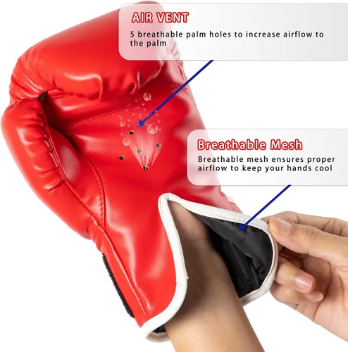 Miniatura 3 de Guantes de boxeo para niños de 6 onzas para niños y niñas de 6 a 12 años, guantes de entrenamiento para jóvenes y niños pequeños, saco de boxeo, Rojo