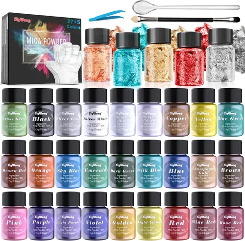 Polvo de mica – Juego de 32 pigmentos de color de resina epoxi nacarada, pigmento natural de grado cosmético para tinte de jabón, brillo de labios,
