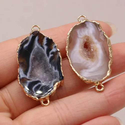 Miniatura 2 de 4pcs Conector de piedra natural forma irregular ágata chapado en oro tamaño de joyería 28x40-1.102x1.969 in, Piedra, vidrio aventurina