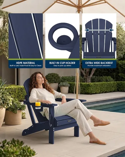 Miniatura 8 de MUCHENGHY Sillas Adirondack plegables, sillas de patio, sillas de césped, silla para exteriores, silla Adirondack de plástico, hoguera, resistente a