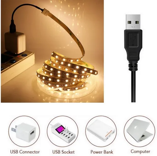 Miniatura 8 de ausuky Tira de luz LED USB de 5 V, lámpara de retroiluminación de TV blanca, cable de cinta flexible autoadhesiva (blanco cálido, 19.7 in, 30 leds)
