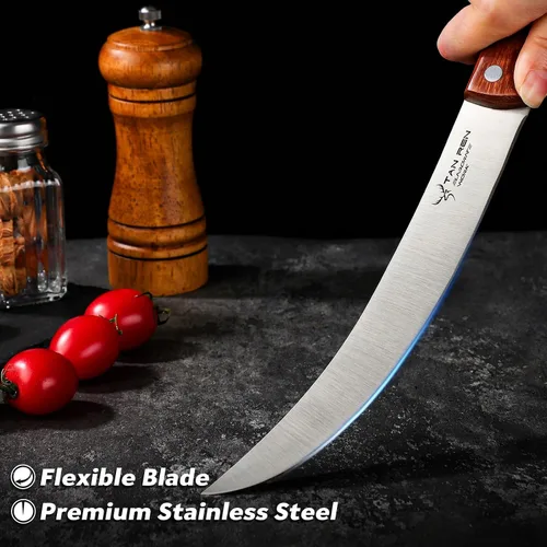 Miniatura 3 de TAN REN Cuchillo para romper carnicero de 8 pulgadas, acero inoxidable para cortar carne, corte de pechuga con funda, mango de madera ergonómico