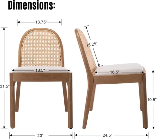 Miniatura 2 de LukeAlon Juego de 2 sillas de comedor de lino, sillas laterales de caña tejida natural con patas de madera maciza, sillas de comedor de mediados