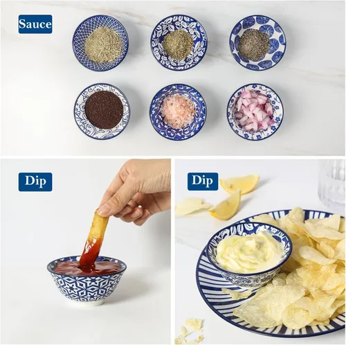 Miniatura 2 de Selamica Juego de 6 mini cuencos de cerámica, cuencos de inmersión de 4 onzas para acompañamientos de aperitivos, condimentos, juego de 6, azul Azul