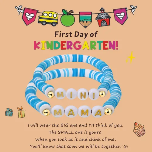 Miniatura 16 de Pulsera para el primer día de Shcool Kindergarten de primer grado para el regreso a clases, regalos para mamá e hija, pulseras para mamá e hija