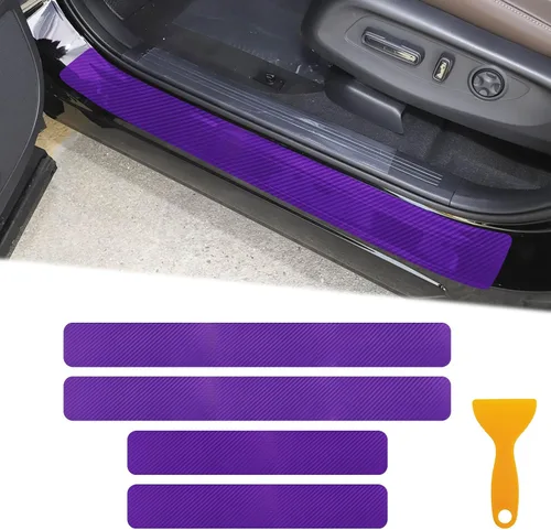 Miniatura 7 de Protector de umbral de puerta de automóvil, tiras de fibra de carbono 3D antiarañazos, protección universal contra rayones para umbral de puerta