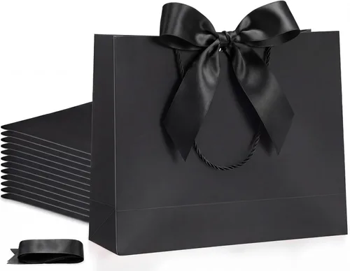 Miniatura 35 de Silkfly 12 bolsas de regalo con asas para dama de honor, 12 x 10 x 4 pulgadas, elegantes bolsas de regalo de bienvenida de boda con lazo para Rosa
