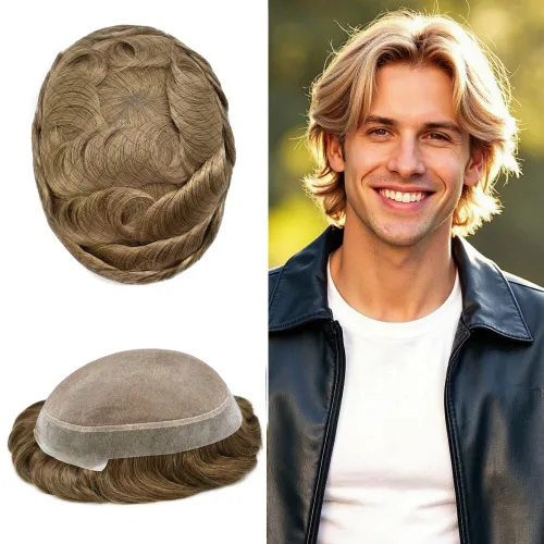 Miniatura 55 de Tupé para hombres, piezas de cabello humano real, sistema de unidades de cabello natural, línea capilar natural, pieza de repuesto para hombres
