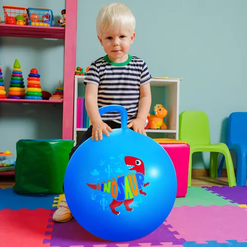 Miniatura 6 de Pelota saltarina, juguetes de dinosaurio para saltar para niños, pelota hinchable de 18 pulgadas con asa, juguetes saltarines azules inflables