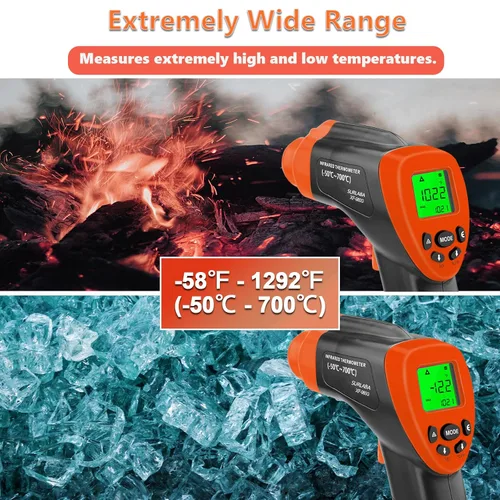 Miniatura 4 de Pistola de termómetro infrarrojo, pistola de temperatura térmica láser DS=16:1 para cocinar, horno de pizza, motor HVAC, pistola de temperatura