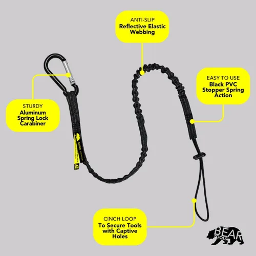 Miniatura 4 de BearTOOLS Cordón para herramientas con mosquetón de resorte estándar y extremo de bucle ajustable, 35.4 in de longitud, límite de peso máximo