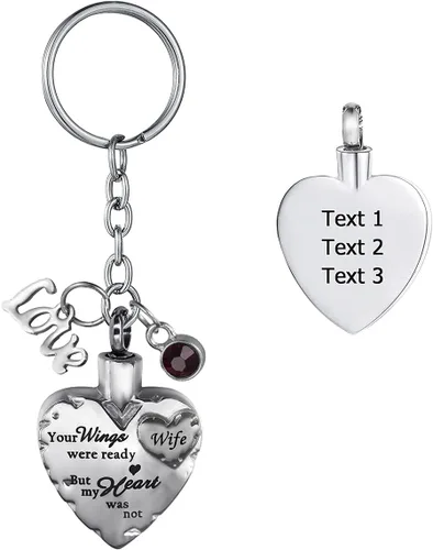 Miniatura 21 de Joyería de cremación de acero inoxidable con texto en inglés "Your Wings were Ready but My Heart was Not Memorial", llavero de urna para cenizas