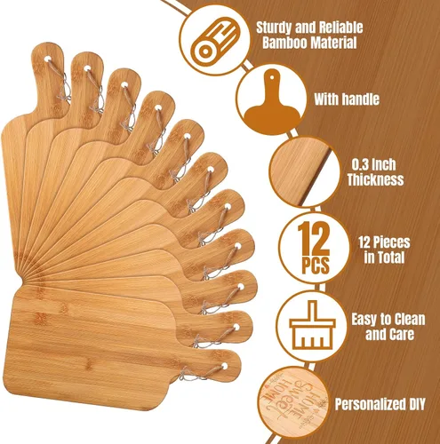 Miniatura 3 de Patelai Juego de 12 Tablas de Cortar de Madera con Asas, Tablas de Cortar Grandes para Servir en la Cocina, Tablas de Cortar Simples a Granel
