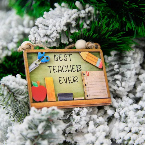 Miniatura 9 de Mejor Adorno de Tiza para Profesor 4 Pulgadas – Adorno Colgante de Madera en Capas, Suministros Escolares, Decoración, Regalo para Educador