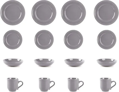 Miniatura 4 de Vajilla de cerámica Pearl Dots (juego de 16 piezas, gris)