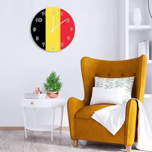 Miniatura 3 de Reloj de pared de Bélgica - Reloj de pared con bandera de Bélgica para dormitorio, sala de estar, oficina, escuela, decoración artística de pared