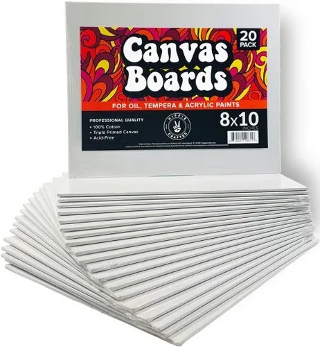HIPPIE CRAFTER Paquete de 20 lienzos de pintura para pintura, paneles de lienzo de arte en blanco de 8 x 10 pulgadas, tableros de lienzo planos para