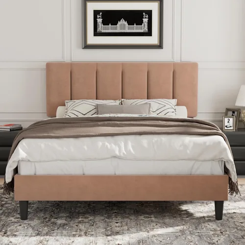 Miniatura 50 de VECELO - Base de cama tamaño individual con cabecera tapizada, plataforma con soporte de listones de madera de alta resistencia, no necesita somier