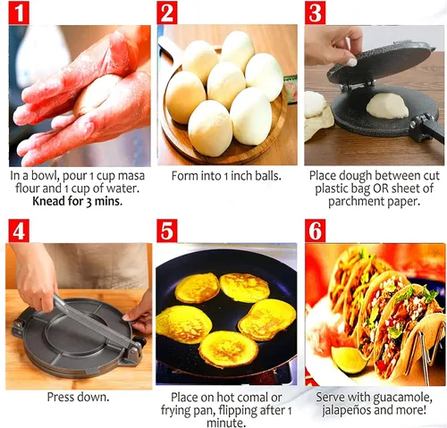 Miniatura 4 de Prensa de tortilla de aleación de aluminio, máquina flapjack, máquina de crepé, tortillas de aluminio fundido, tortitas caseras con 50 papel negro