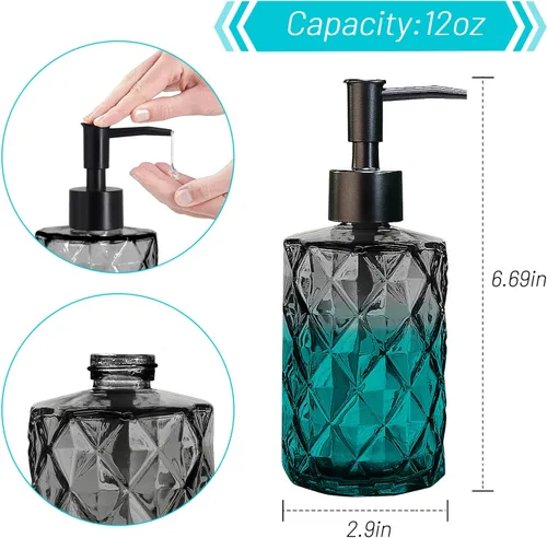 Miniatura 2 de Dispensador de jabón de vidrio con bomba de plástico, dispensador de jabón líquido de 330ml/11oz para baño y cocina, dispensador manual para líquido