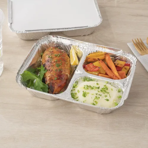 Miniatura 6 de Restaurantware Foil Lux - Recipientes de aluminio para alimentos de 23 onzas, 100 bandejas rectangulares de aluminio, tapas se venden por separado