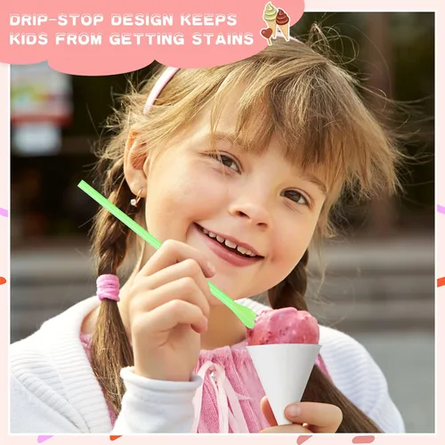 Miniatura 4 de Eaasty 200 tazas de cono de nieve y pajitas, cucharas de 4.5 onzas, popotes de papel desechables, cuchara de paja para aguanieve, helado afeitado