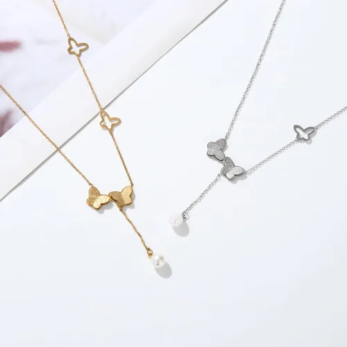 Miniatura 4 de ZHUWE Delicado collar con colgante de mariposa de acero inoxidable de doble capa para mujeres y niñas, regalo de joyería