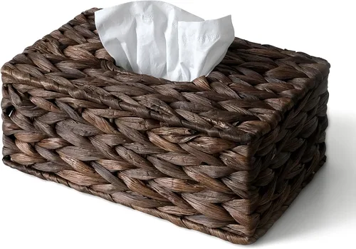 Miniatura 11 de Funda cuadrada de mimbre para caja de pañuelos, cajas de pañuelos faciales, caja de servilletas tejida a mano para baño, dormitorio, oficina, mesa