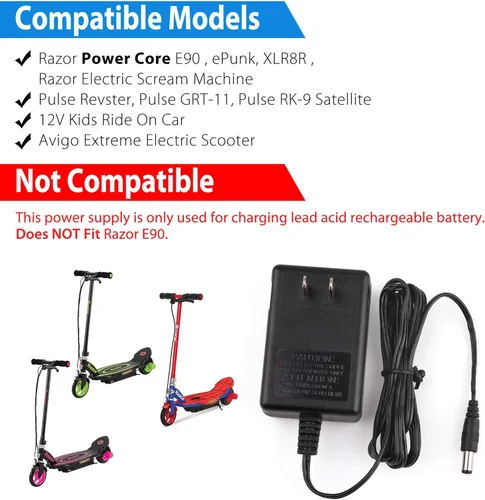 Miniatura 4 de LotFancy Cargador de batería de 12 V, para Razor Power Core E90, juguetes de paseo para niños de 12 voltios, adaptador de fuente de alimentación