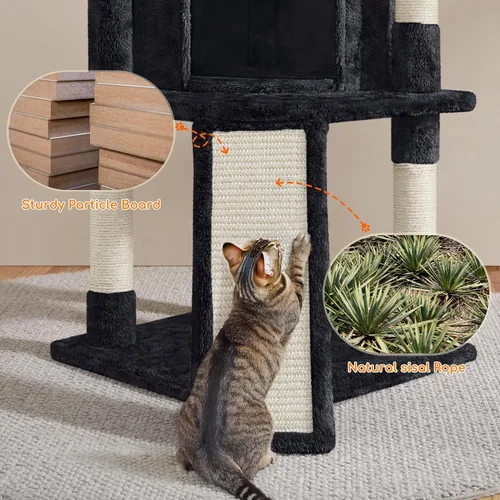 Miniatura 9 de Yaheetech Árbol para gatos, torre para gatos de 42 pulgadas para gatitos de interior, casa de juegos para mascotas con percha grande y postes Negro