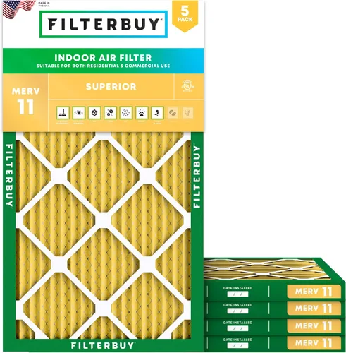 Filterbuy Filtro de aire MERV 11 de 14 x 24 x 1 superior, defensa de mascotas y alergias (paquete de 5), filtros electrostáticos plisados para horno