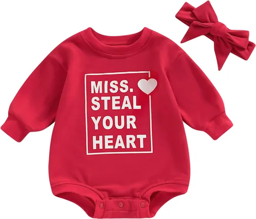 Miniatura 9 de Traje de bebé niña para el primer día de San Valentín, mameluco de burbujas con cuello redondo, sudadera linda para primavera y otoño