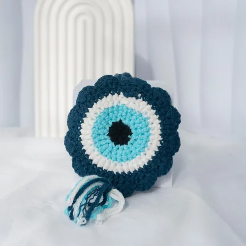 Miniatura 5 de Talataca Adorno de ganchillo para automóvil de ojo malvado – Dije de espejo retrovisor de ojo azul turco hecho a mano, decoración colgante de 4
