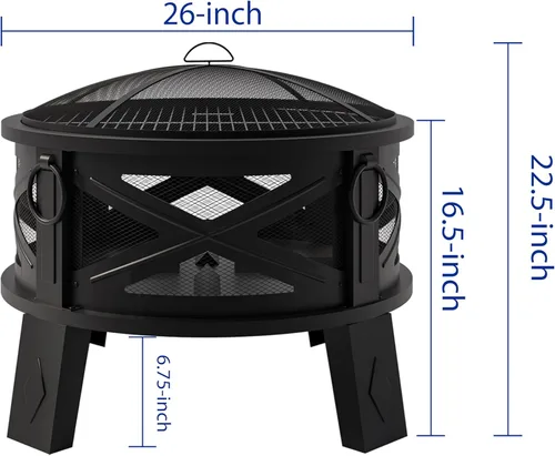 Miniatura 2 de Fire Beauty Hoguera de Acero de 26" con Rejilla de Parrilla y Pantalla de Chispas, Tecnología de Impulso de Flujo de Aire de 360°, Menos Humo