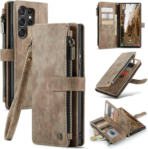 Miniatura 11 de UEEBAI Funda tipo cartera para Samsung Galaxy S23 5G, hecha a mano de piel sintética de alta calidad, ranuras para tarjetas, cierre magnético