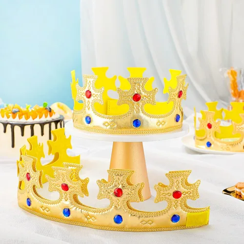 Miniatura 3 de Honoson 8 piezas de corona de rey para niños, sombrero de corona de rey de tela, coronas doradas para niños, niños, disfraz de cumpleaños de bebé