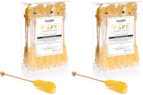 Miniatura 9 de Candy Envy - Gold Café Sugar Sticks Mini Rock Candy - 18 golosinas doradas envueltas individualmente - Sabor a azúcar original