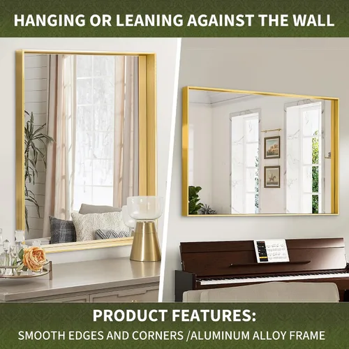 Miniatura 3 de Suidia - espejo de baño, espejo de pared de 60 x 36 pulgadas con marco de metal, espejo de tocador de baño para sala de estar, dormitorio, baño