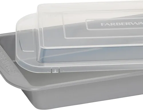 Miniatura 8 de Farberware Bandeja antiadherente para hornear con tapa, molde antiadherente para pasteles con tapa, rectangular, 9 x 13 pulgadas, color gris