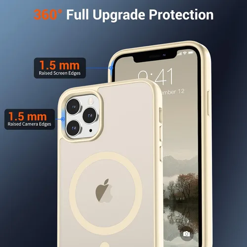 Miniatura 4 de SUPFINE Funda magnética para iPhone 11 Pro Max (compatible con MagSafe) (protección contra caídas de grado militar), delgada, translúcida mate, a